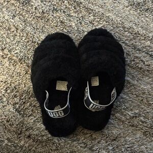 UGG Slingback Fluffy Black Slippers